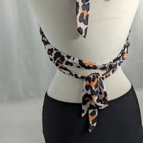 Summer bikini-high waisted black bottoms, animal print halter top L//XL O10 - Picture 8 of 14